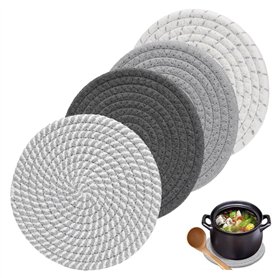 Lot de 4 Dessous de Plat en Fil de Coton, Ddessous de Verre Tressés 18 * 18cm Dessous de Verre Ronds Tissés, Dessous De Plat Tre Lot de 4 Dessous de Plat en Fil de Coton