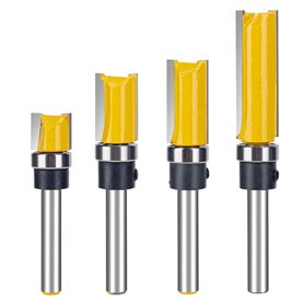 Lot de 4 fraises à défoncer avec tige de 6,35 mm, diamètre de coupe de 1,27 cm avec roulement supérieur pour éviter les déchirur Lot de 4 fraises à défoncer avec tige de 6