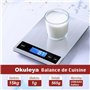 Balance de cuisine numérique 15 kg avec écran LCD + acier inoxydable + verre trempé - Précision jusqu'à 1 g - g/kg/lb:oz/ml/fl'o