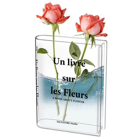 Vase de Livre Transparent en Acrylique - Forme de Livre pour Arrangement Floral - Décoration de Maison et d'Hôtel