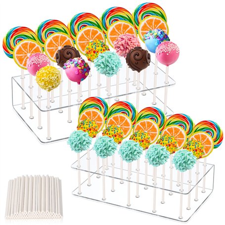 Szaboviktoria Lot de 2 Supports à Sucettes Transparents En Acrylique Avec 100 Bâtonnets Pour Cake Pops