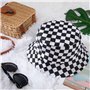 MengH-SHOP Chapeau de Seau Réversible Noir et Blanc Imprimé à Carreaux Chapeau de Pêcheur en Coton Unisexe Pliable Chapeau de So