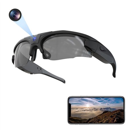 Hereta Lunettes de soleil de sport avec caméra Wifi HD 4K - Avec protection UV400 - Verres polarisés pour sports de plein air -