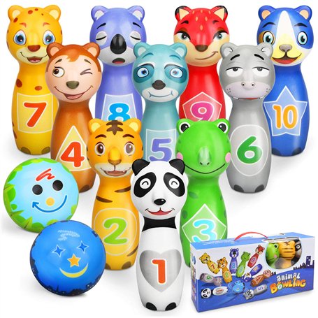 Sanlebi Jeu de Quille Enfant avec 2 Balles en Mousse 10 Broches Jouet Exterieur Intérieur Enfant 3 4 Ans