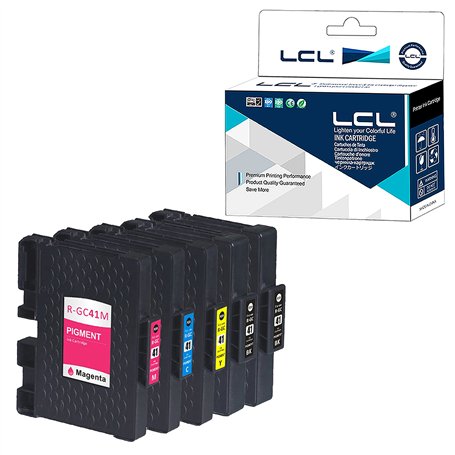 LCL Cartouche d'encre Compatible GC-41 GC41 GC41K GC41C GC41M GC41Y Pigment (2KCMY) Remplacement pour Ricoh Aficio SG 2100 2100N