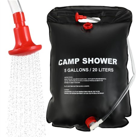 Flearitzo Sac de Douche Solaire 20L pour Camping - Douche Portable Chauffante avec Tuyau Amovible et Pommeau Idéal pour Douche C
