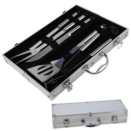 Set Barbecue Professionnel en Acier Inoxydable 5 pièces - Accessoires Barbecue Ustensiles Barbecue Cadeau pour Homme 37x12x7 cm