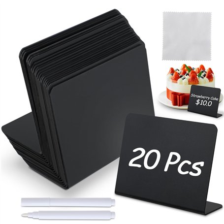 Ardoise - mini ardoise 100 x 75 mm - marque-place et porte-nom de table - 20 ardoises effaçables avec 2 craies et 1 chiffon de n