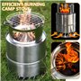 Poêle à bois de camping portable avec plaque en filet de barbecue, réchaud de camping en acier inoxydable, réchaud Hobo avec sac