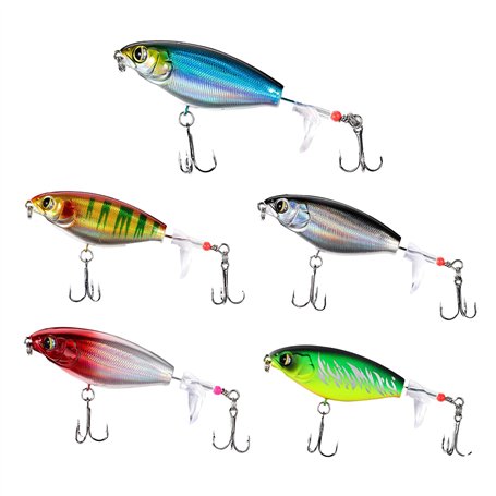 Neikafan Leurre Peche Whopper Ploppern 5 Pièces Brochet Leurre Flottant avec Queue d'Hélice pour Truite