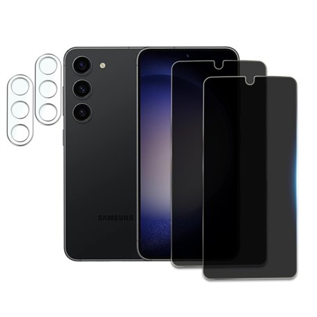 2 Pièces Verre Trempé Anti-Espion pour Samsung Galaxy S23 avec 2 Pièces Caméra Arrière Protecteur