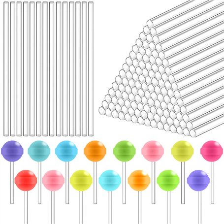 DOUSELLA 120 Pièces Bâtonnets de Sucettes en Acrylique Bâtonnets de Sucettes Transparentes Baton Acrylique Cake Topper Bâton Pop