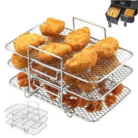 LEKEFETO Airfryer Accessoires pour friteuse à air chaud à 3 étages pour Ninja Foodi Dual Zone AF300EU/ AF400EU, Air Fryer Rack m LEKEFETO Airfryer Accessoires pour friteuse à air chaud à 3 étages pour Ninja Foodi Dual Zone AF300EU/ AF400EU