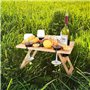 ruixin Table de pique-nique d'extérieur pliable 2 en 1 - Plateau en bambou avec 4 supports pour verres à vin et 1 support pour b