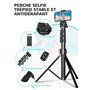 CIRYCASE Trépied Smartphone, 142cm Extensible Perche a Selfie Monopods Trepied Aluminium avec Télécommande Bluetooth & Support d