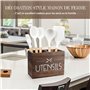 PUERSI Porte Ustensiles Cuisine en Bois, Rangement Ustensiles Cuisine pour Comptoir, Porte Couverts pour Décor de Cuisine de Fer