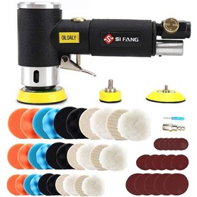 SI FANG Mini polisseuse excentrique à air comprimé 25/50/75 mm avec 60 feuilles de papier abrasif Mix Grit pour polissage de voi SI FANG Mini polisseuse excentrique à air comprimé 25/50/75 mm avec 60 feuilles de papier abrasif Mix Grit pour polissage de voi