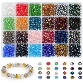 Lot De 1200 Perles De Verre à Facettes,6mm Perle En Cristal,Avec Boîte De Rangement,Pour La Fabrication De Bracelet, Collier, Bi Lot De 1200 Perles De Verre à Facettes