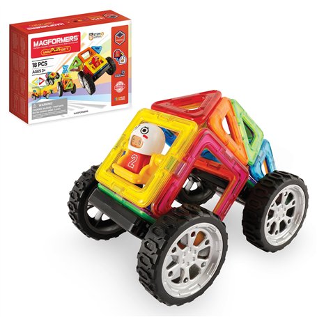Magformers WOW Plus Magnetic Building Blocks Toy. Makes 30 Different Cars With Detachable Race Driver. STEM Toy With 18 Pieces.