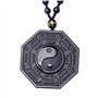 Kagodri Collier avec pendentif en obsidienne noire Yin Yang pour homme et femme - Amulette rétro Feng Shui
