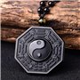 Kagodri Collier avec pendentif en obsidienne noire Yin Yang pour homme et femme - Amulette rétro Feng Shui