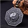 Kagodri Collier avec pendentif en obsidienne noire Yin Yang pour homme et femme - Amulette rétro Feng Shui