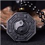 Kagodri Collier avec pendentif en obsidienne noire Yin Yang pour homme et femme - Amulette rétro Feng Shui