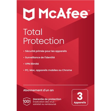 McAfee Total Protection 3 appareils 2025 |12 mois |VPN sécurisé