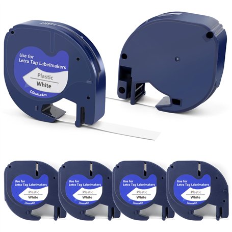 6 x Ruban Compatible pour Recharge Dymo Etiqueteuse pour Recharge Dymo Letratag Ruban 12mm x 4 m Etiquetteuse Autocollante pour