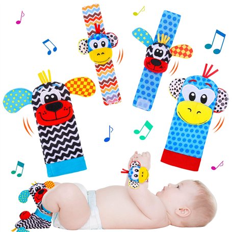 hugttt 4 Pcs Bébé Poignet et Chaussettes Hochet Jouets