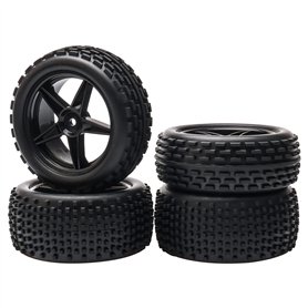 Pxyelec Jantes et pneus avant et arrière 1/10 Off Road RC Buggy x4 Noir 5 rayons pour HSP Pxyelec Jantes et pneus avant et arrière 1/10 Off Road RC Buggy x4 Noir 5 rayons pour HSP