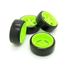 Pxyelec Lot de 4 jantes vertes de 12 mm et pneus lisses pour voiture RC 1/10 Pxyelec Lot de 4 jantes vertes de 12 mm et pneus lisses pour voiture RC 1/10