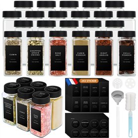 Mozvvco Bocaux à Épices, 24 Pièces Pot à Épices en Verre avec Étiquettes d'épices Françaises, 120ml Boite à Épices Cuisine Range Mozvvco Bocaux à Épices