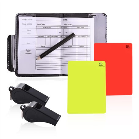 PFLYPF Lot de cartes d'arbitre de football avec 2 sifflets noirs - Carte d'arbitre rouge et jaune durable - Pour la coupe du mon