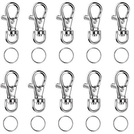 Lot de 10 porte-clés rotatifs - Mousqueton - Crochet et anneaux de porte-clés - Pivotant à 360° - Pour porte-clés