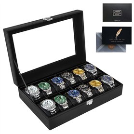 SAMISO Boîte à Montres à 12 Emplacements, Coffret à Montres,Présentoir à Montres,avec Couvercle en Verre,Coussinets Amovibles,Ca SAMISO Boîte à Montres à 12 Emplacements