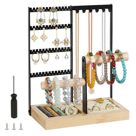 YUTUY Porte Bijoux Présentoir à Bijoux en Metal et Bois Durable