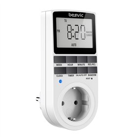 Prise programmateur numérique Besvic - 3680 W - avec 10 programmes Quotidiens configurables - Écran LCD et Mode Anti-agrafage al