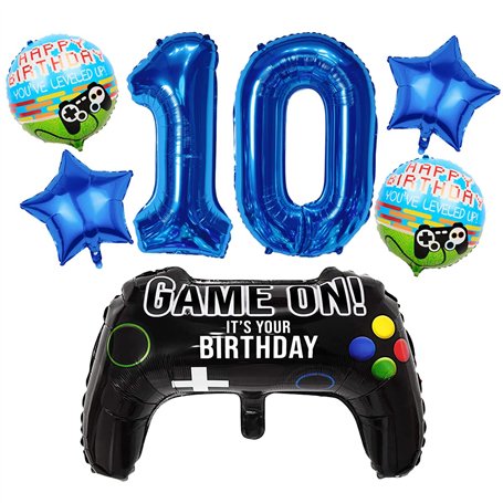 Liitata Jeu vidéo 10e anniversaire décoration garçon gamer anniversaire fête numéro 10 ballons aluminium bleu grande manette de
