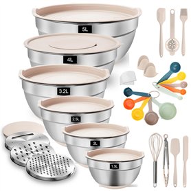 YlYADl Ensemble de Bols Mélangeurs,6 Bols en Acier Inox avec Couvercles,Silicone Bols à Mélangeren,Bols Saladier en Acier Inoxyd YlYADl Ensemble de Bols Mélangeurs