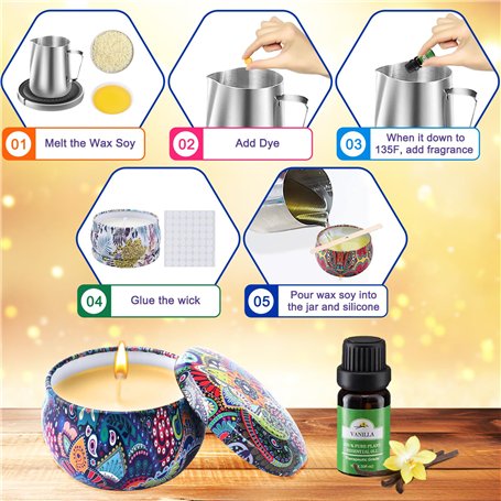 UCAMP Kit de Fabrication de Bougies Parfumées DIY - Ensemble à Faire Soi-Même pour Débutants - Cadeau de Cire