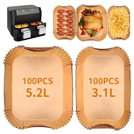 HOMIKLSA 200 Feuilles Papier Cuisson pour Friteuse Sans Huil Double Panier 5.5L-8.3L