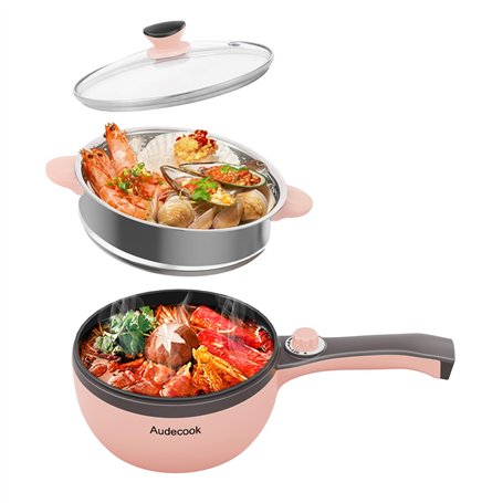 Audecook Petite Poêle électrique avec Cuiseur Vapeur (U(Rose/Avec Cuisson à la vapeur))