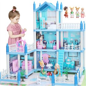 Maisonde Poupée pour Filles De 3 4 5 6 7 8 Ans - Maison De Poupée à 3 éTages Et 6 Pièces avec 4 Poupée, Accessoires Légers, Meub Maisonde Poupée pour Filles De 3 4 5 6 7 8 Ans - Maison De Poupée à 3 éTages Et 6 Pièces avec 4 Poupée