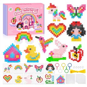 PITMT 10mm Perles à Repasser Grosse, 1050 Pièces XL Perle a Repasser 9 Couleurs avec Plaque Perle a Repasser, 11 Motifs 3 Papier PITMT 10mm Perles à Repasser Grosse