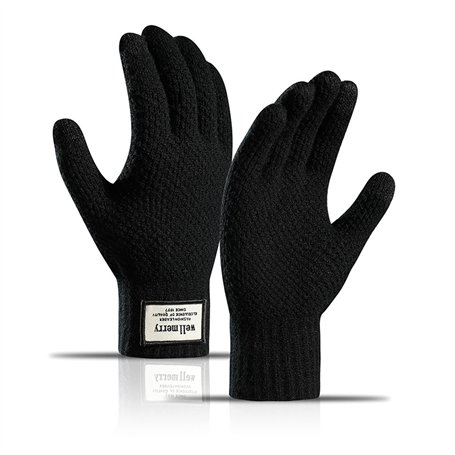 Lonnalee Gants Hiver Chauds Pour Hommes à écran Tactile Tricotés Magiques Extensibles épaissis Doublure en Polaire Douce Noire P