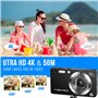 Appareil Photo Numérique 56MP 4K HD Compact Caméra Enfant avec Carte 32Go Zoom Digital 20X Écran 2,7 Pouces Appareil Photo Adole