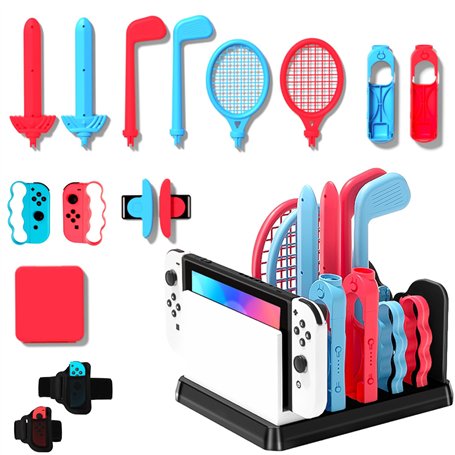 OLDZHU Ensemble d'accessoires de sport 16 en 1 avec organiseur compatible avec Nintendo Switch et console OLED