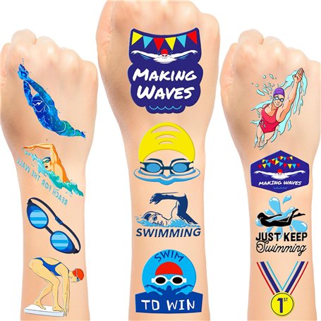 Lot de 24 feuilles (144 pièces) de tatouages temporaires pour équipes de natation