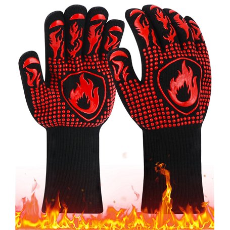 Gants de Barbecue Gants Anti Chaleur Jusqu'à 800°C Gants de Barbecue Universel Gants pour Barbecue Antidérapants Gant de Cuisine